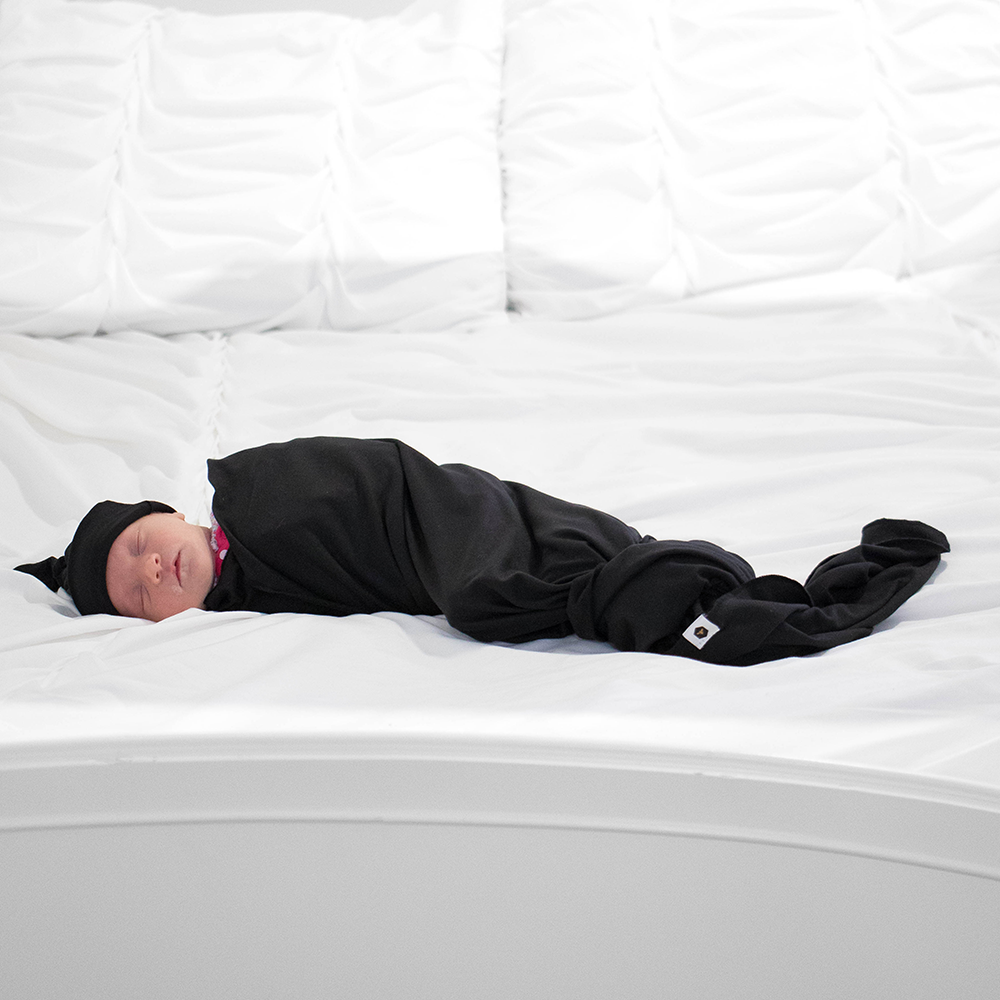 bumblito - stretch swaddle set - Basic Black print - Solid black color newborn swaddle - stretchy newborn swaddle