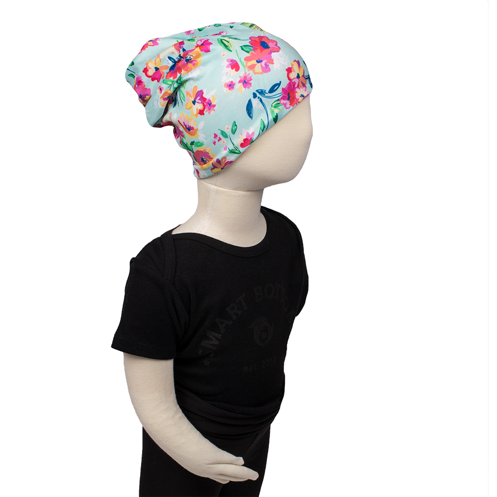 bumblito - Toddler slouch beanie - aqua floral - stretchy children's slouch beanie