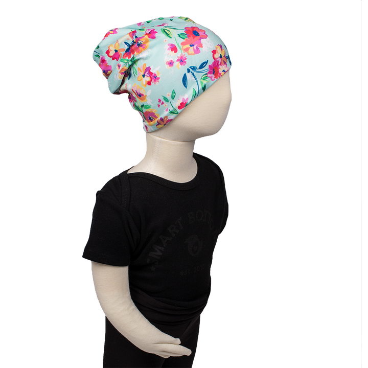 bumblito - Toddler slouch beanie - aqua floral - stretchy children's slouch beanie