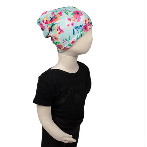 bumblito - Toddler slouch beanie - aqua floral - stretchy children's slouch beanie