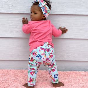 bumblito - leggings - toddler and baby leggings - aqua floral - Floral baby and toddler leggings